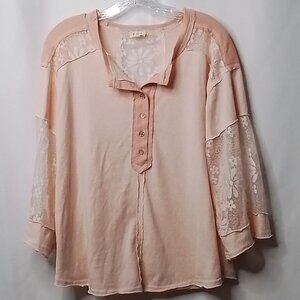 POL FLORAL LACE DESIGN PEACH HENLEY SIZE S